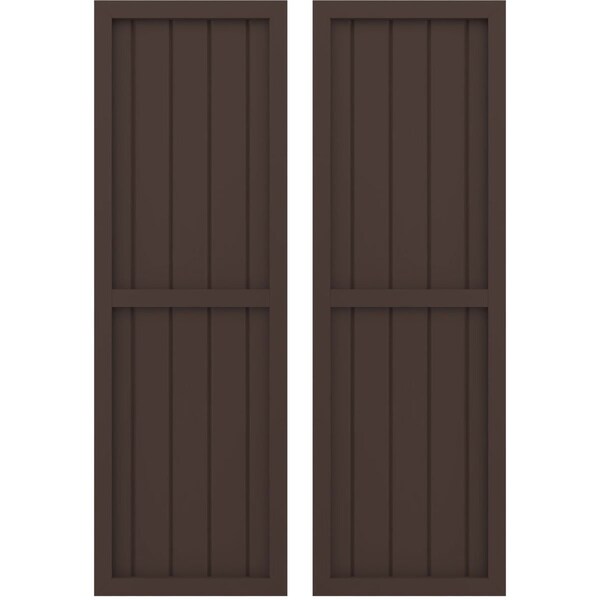 Ekena Millwork Americraft 5-Board Exterior Wood 2 Equal Panel Framed Board-n-Batten Shutters, ARW101BF518X52TBH, PR - ARW101BF518X52TBH