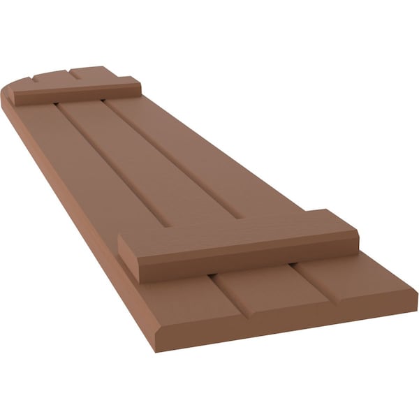 Ekena Millwork Americraft 3-Board (2 Batten) Wood Joined Board-n-Batten Shutters w/ Arch Top, ARW101BQ311X63BTH, PR - ARW101BQ311X63BTH
