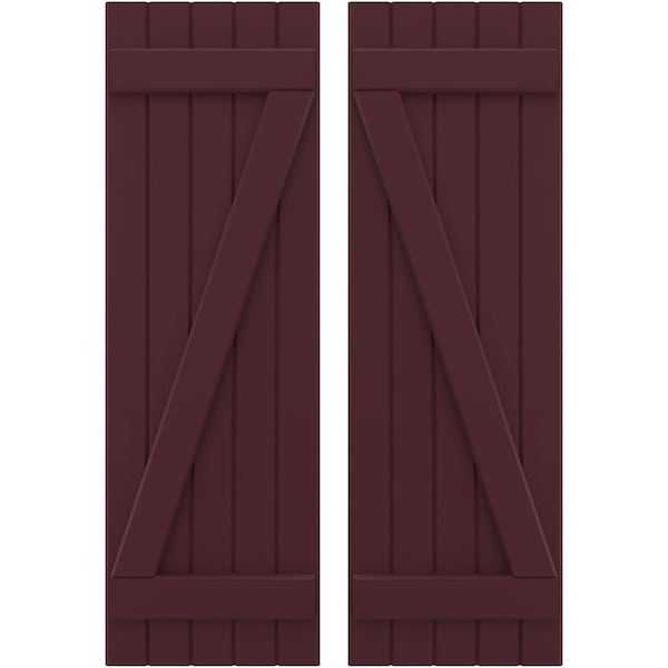 Ekena Millwork Americraft 5-Board (2 Batten) Wood Joined Board-n-Batten Shutters w/ Z-Bar, ARW102BB518X64WRH, PR - ARW102BB518X64WRH
