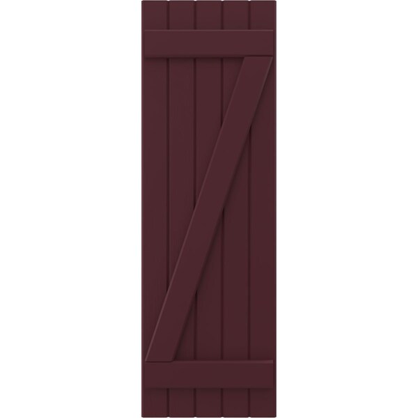 Ekena Millwork Americraft 5-Board (2 Batten) Wood Joined Board-n-Batten Shutters w/ Z-Bar, ARW102BB518X64WRH, PR - ARW102BB518X64WRH