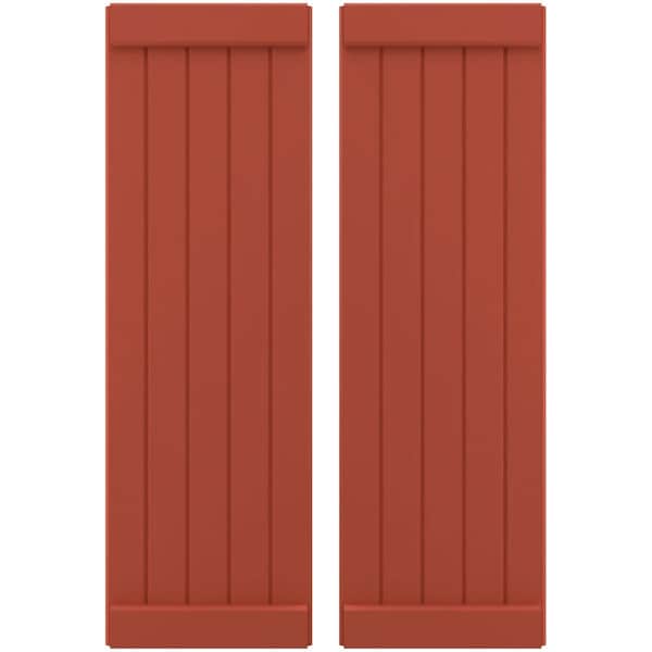 Ekena Millwork Americraft 5-Board Exterior Wood Joined Board-n-Batten Shutters w/ End Batten, ARW103BB518X70CLH, PR - ARW103BB518X70CLH