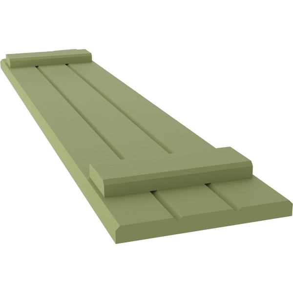 Ekena Millwork Americraft 3-Board (2 Batten) Wood Joined Board-n-Batten Shutters w/Ellipt Top, ARW101BE311X34MGH, PR - ARW101BE311X34MGH