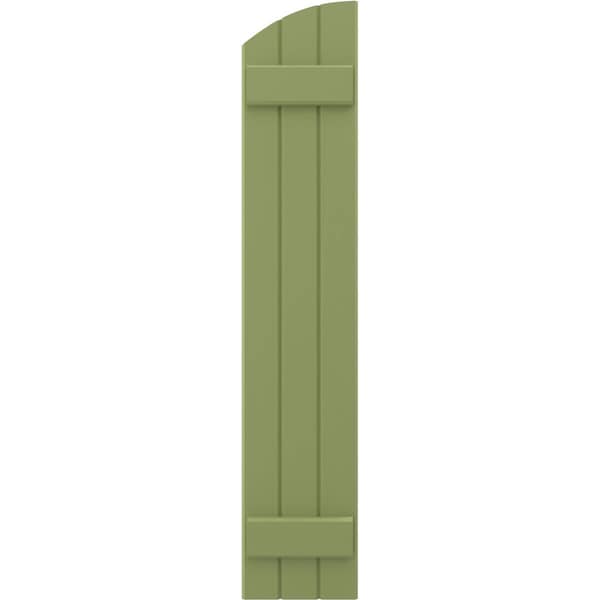 Ekena Millwork Americraft 3-Board (2 Batten) Wood Joined Board-n-Batten Shutters w/Ellipt Top, ARW101BE311X34MGH, PR - ARW101BE311X34MGH
