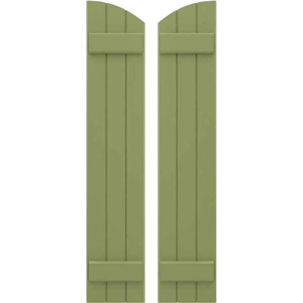 Ekena Millwork Americraft 3-Board (2 Batten) Wood Joined Board-n-Batten Shutters w/Ellipt Top, ARW101BE311X34MGH, PR - ARW101BE311X34MGH