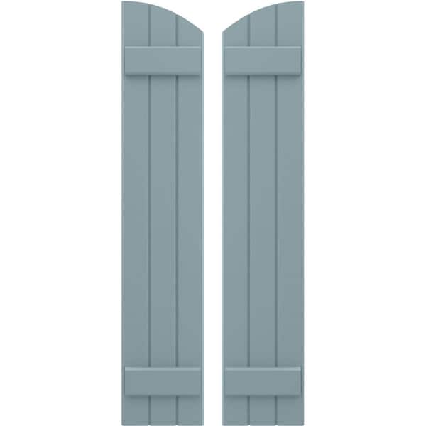 Ekena Millwork Americraft 3-Board (2 Batten) Wood Joined Board-n-Batten Shutters w/Ellipt Top, ARW101BE311X38SBH, PR - ARW101BE311X38SBH