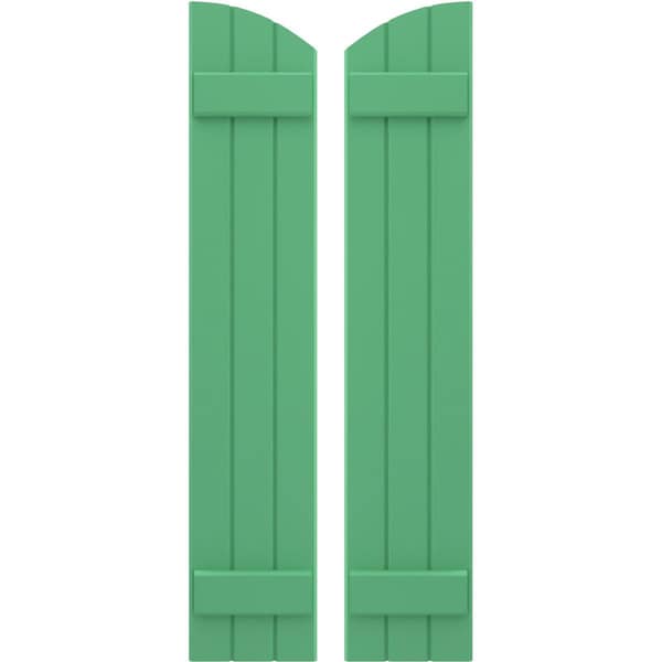 Ekena Millwork Americraft 3-Board (2 Batten) Wood Joined Board-n-Batten Shutters w/Ellipt Top, ARW101BE311X62LPH, PR - ARW101BE311X62LPH