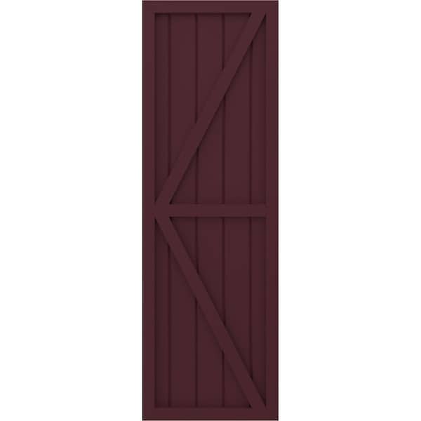 Ekena Millwork Americraft 5-Board Wood 2 Equal Panel Frmd Board-n-Batten Shutters w/Dubl Z-Bar, ARW102BF518X71WRH, PR - ARW102BF518X71WRH