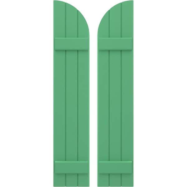 Ekena Millwork Americraft 3-Board (2 Batten) Wood Joined Board-n-Batten Shutters w/ Arch Top, ARW101BQ311X74LPH, PR - ARW101BQ311X74LPH