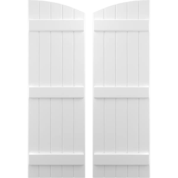 Ekena Millwork Americraft 5-Board (3 Batten) Wood Joined Board-n-Batten Shutters w/Ellipt Top, ARW401BE518X44WHH, PR - ARW401BE518X44WHH