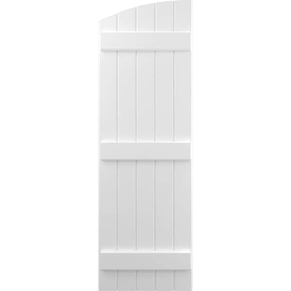 Ekena Millwork Americraft 5-Board (3 Batten) Wood Joined Board-n-Batten Shutters w/Ellipt Top, ARW401BE518X44WHH, PR - ARW401BE518X44WHH