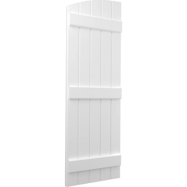 Ekena Millwork Americraft 5-Board (3 Batten) Wood Joined Board-n-Batten Shutters w/Ellipt Top, ARW401BE518X44WHH, PR - ARW401BE518X44WHH