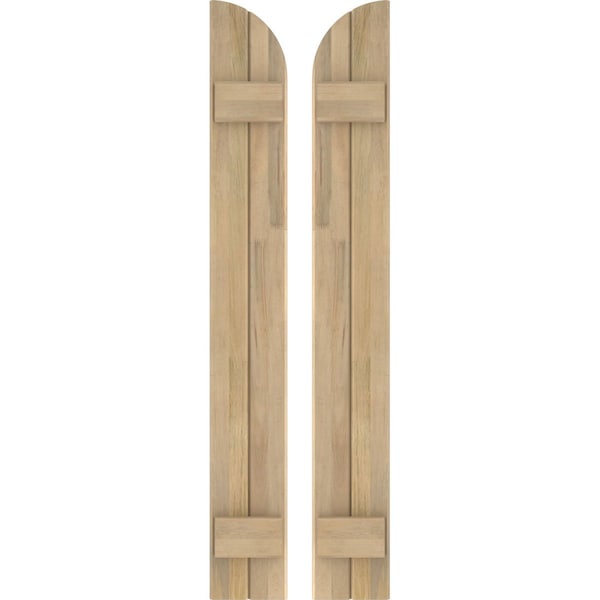 Ekena Millwork Americraft 2-Board (2 Batten) Wood Joined Board-n-Batten Shutters w/ Arch Top, ARW101BQ207X77UNH, PR - ARW101BQ207X77UNH