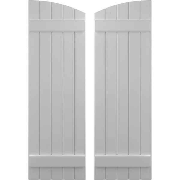 Ekena Millwork Americraft 5-Board (2 Batten) Wood Joined Board-n-Batten Shutters w/ Ellipt Top, ARW101BE518X59PRH - ARW101BE518X59PRH