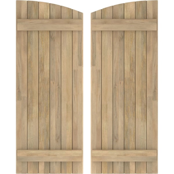 Ekena Millwork Americraft 6-Board (2 Batten) Wood Joined Board-n-Batten Shutters w/Ellipt Top, ARW101BE621X34UNH, PR - ARW101BE621X34UNH