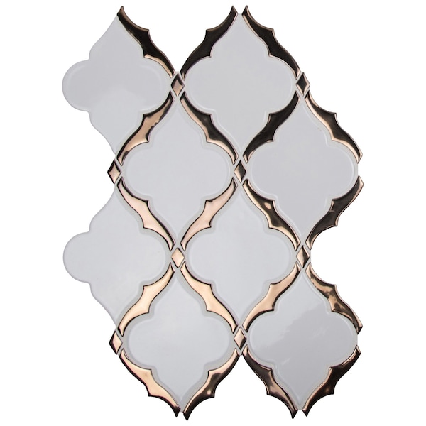 Msi Victorian Light Arabesque 14.13" x 10.59"  Glossy Porcelain Mesh-Mounted Mosaic Tile, 10PK - ZOR-MD-0505