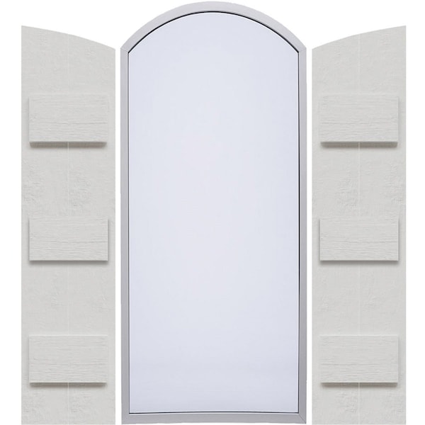 Ekena Millwork Rustic 2 Board Joined Board-n-Batten Faux Wood Shutters w/Elliptical Arch Top, 10 3/4W x 76H, PR - FBJ06E11X076RUF