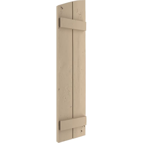 Ekena Millwork Knotty Pine 2 Board Joined Board-n-Batten w/Elliptical Top Faux Wood Shutters, 11W x 84H, PR - SHUBJL11X84KPPR