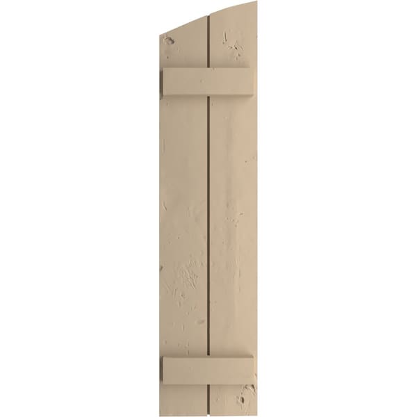 Ekena Millwork Knotty Pine 2 Board Joined Board-n-Batten w/Elliptical Top Faux Wood Shutters, 11W x 84H, PR - SHUBJL11X84KPPR