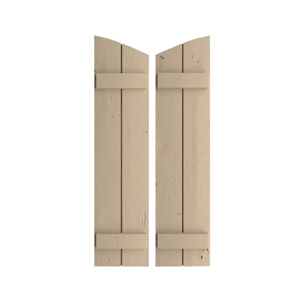 Ekena Millwork Knotty Pine 2 Board Joined Board-n-Batten w/Elliptical Top Faux Wood Shutters, 11W x 84H, PR - SHUBJL11X84KPPR