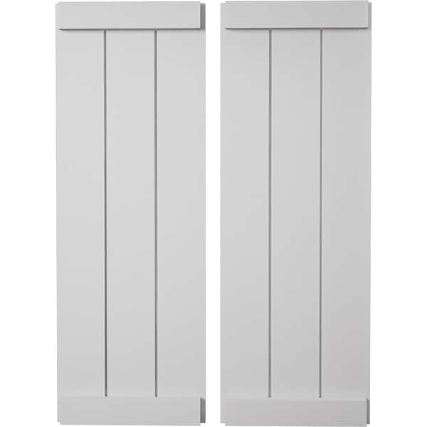 Ekena Millwork Rustic Three Board Joined Board-n-Batten Smooth Faux Wood Shutters w/End Batten, 16 1/2W x 32H, PR - SHUBJE16X32SMPR