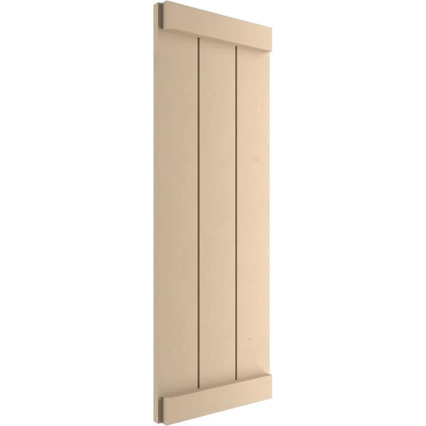 Ekena Millwork Rustic Three Board Joined Board-n-Batten Smooth Faux Wood Shutters w/End Batten, 16 1/2W x 32H, PR - SHUBJE16X32SMPR
