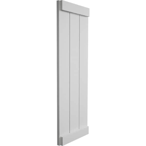 Ekena Millwork Rustic Three Board Joined Board-n-Batten Smooth Faux Wood Shutters w/End Batten, 16 1/2W x 32H, PR - SHUBJE16X32SMPR
