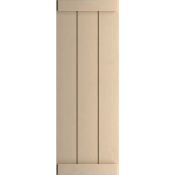 Ekena Millwork Rustic Three Board Joined Board-n-Batten Smooth Faux Wood Shutters w/End Batten, 16 1/2W x 32H, PR - SHUBJE16X32SMPR