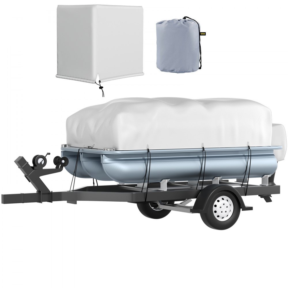 VEVOR Pontoon Boat Cover, Fit for 17'-20' Boat, Heavy Duty 600D Marine Grade Oxford Fabric, UV Resistant Waterproof Trailerable Boat Cover w/ 7 Wind-Proof Straps, Gray - FQCZYCYCB21245KUNV0