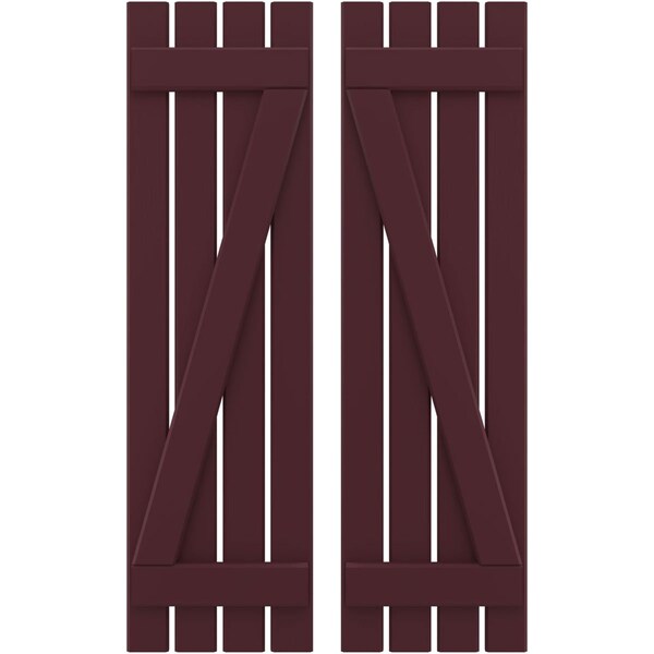 Ekena Millwork Americraft 4-Board (2 Batten) Wood Spaced Board-n-Batten Shutters w/ Z-Bar, ARW102SB415X63WRH, PR - ARW102SB415X63WRH