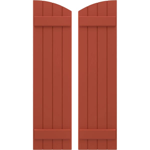 Ekena Millwork Americraft 4-Board (2 Batten) Wood Joined Board-n-Batten Shutters w/Ellipt Top, ARW101BE414X56CLH, PR - ARW101BE414X56CLH