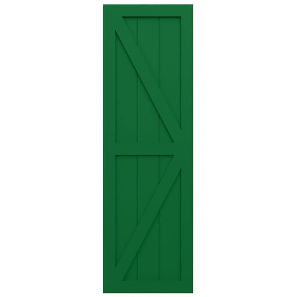 Ekena Millwork True Fit PVC Two Equal Panel Farmhouse Fixed Mount Shutters w/Z-Bar, Viridian Green, 15W x 44H, PR - TFP102FH15X044HG