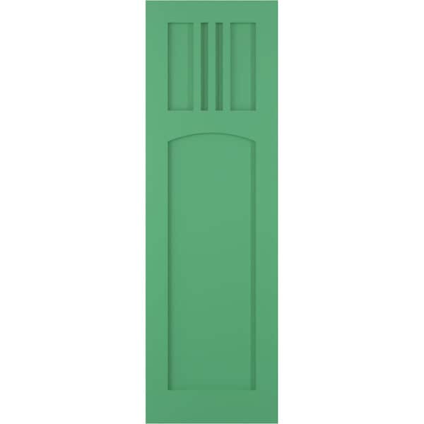 Ekena Millwork True Fit PVC San Miguel Mission Style Fixed Mount Shutters, Lilly Pads, 15W x 66H, PR - TFP001SM15X066LP