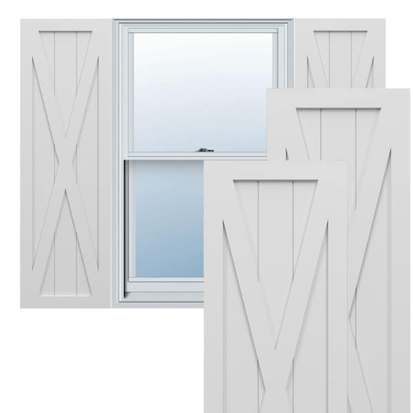Ekena Millwork True Fit PVC Single X-Board Farmhouse Fixed Mount Shutters, White, 18W x 49H, PR - TFP001FH18X049WH