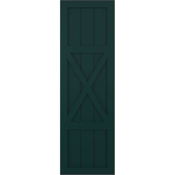 Ekena Millwork True Fit PVC Center X-Board Farmhouse Fixed Mount Shutters, Thermal Green , 15W x 52H, PR - TFP107FH15X052FG