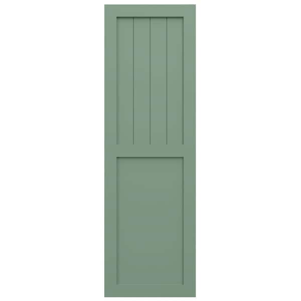 Ekena Millwork True Fit PVC Farmhouse/Flat Panel Combination Fixed Mount Shutters, Track Green, 12W x 68H, PR - TFP101FC12X068TG