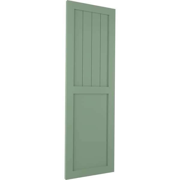 Ekena Millwork True Fit PVC Farmhouse/Flat Panel Combination Fixed Mount Shutters, Track Green, 12W x 68H, PR - TFP101FC12X068TG