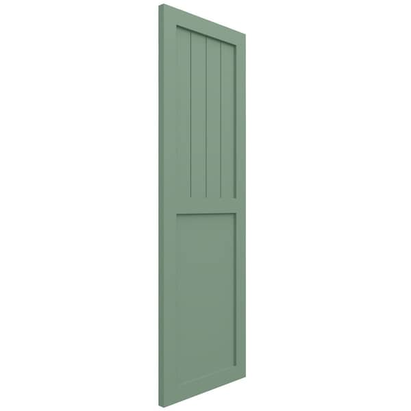 Ekena Millwork True Fit PVC Farmhouse/Flat Panel Combination Fixed Mount Shutters, Track Green, 12W x 68H, PR - TFP101FC12X068TG