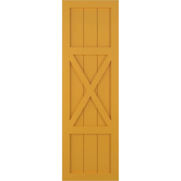 Ekena Millwork True Fit PVC Center X-Board Farmhouse Fixed Mount Shutters, Turmeric , 18W x 35H, PR - TFP107FH18X035TU