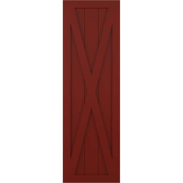 Ekena Millwork True Fit PVC Single X-Board Farmhouse Fixed Mount Shutters, Pepper Red, 15W x 67H, PR - TFP001FH15X067MR