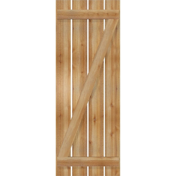 Ekena Millwork Spaced Board-n-Batten Shutters w/Z-Bar, Rough Sawn Western Red Cedar, 23W x 63H, PR - RBS06Z23X063RWR