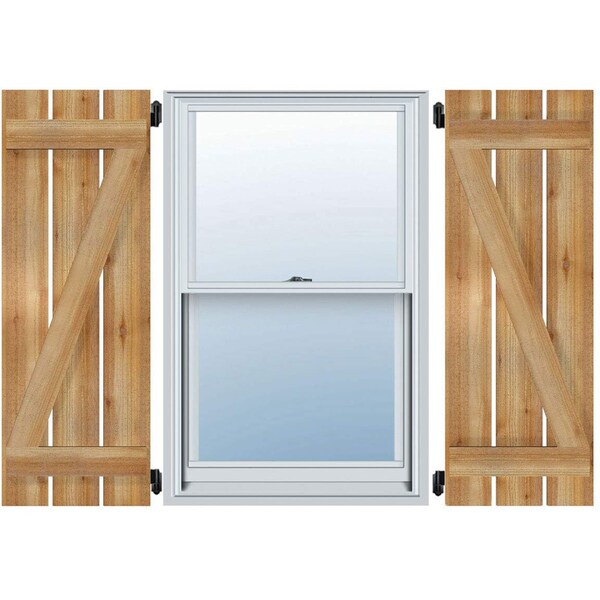 Ekena Millwork Spaced Board-n-Batten Shutters w/Z-Bar, Rough Sawn Western Red Cedar, 23W x 63H, PR - RBS06Z23X063RWR