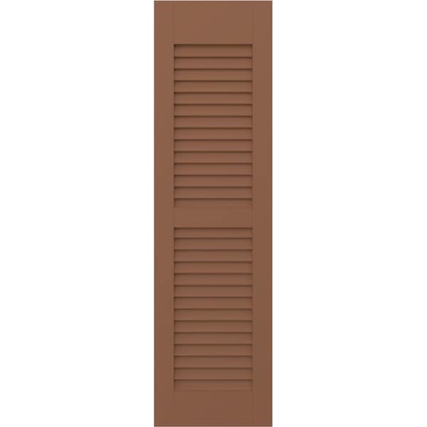 Ekena Millwork 15W x 46H Americraft Two Equal Louver Exterior Real Wood Shutters, Burnt Toffee, PR - RW101LV15X46BTH
