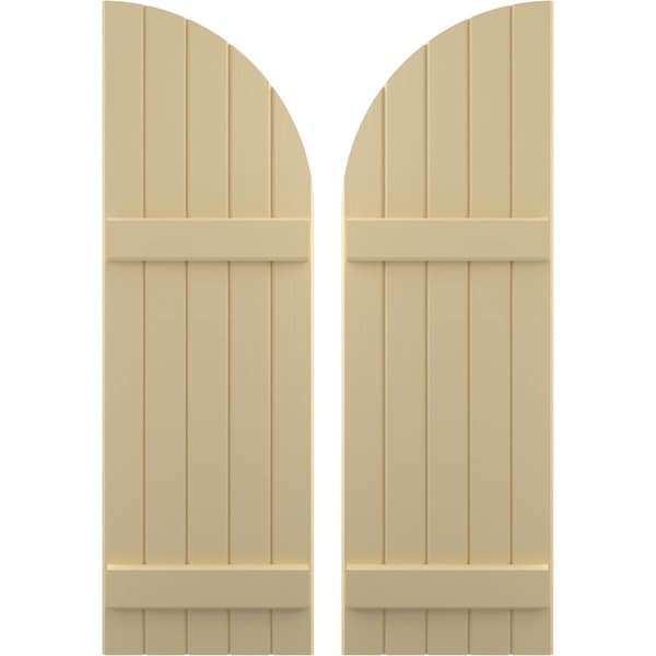 Ekena Millwork Americraft 5-Board (2 Batten) Wood Joined Board-n-Batten Shutters w/ Arch Top, ARW101BQ518X32NTH, PR - ARW101BQ518X32NTH