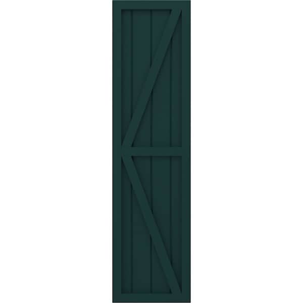Ekena Millwork Americraft 4-Board Wood 2 Equal Panel Frmd Board-n-Batten Shutters w/Dubl Z-Bar, ARW102BF414X38FGH, PR - ARW102BF414X38FGH