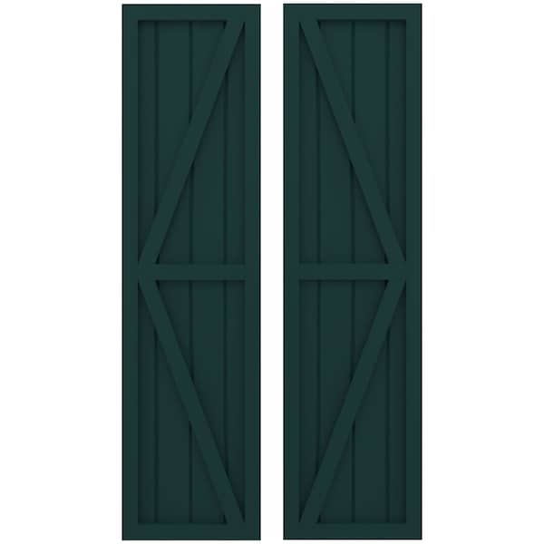 Ekena Millwork Americraft 4-Board Wood 2 Equal Panel Frmd Board-n-Batten Shutters w/Dubl Z-Bar, ARW102BF414X38FGH, PR - ARW102BF414X38FGH