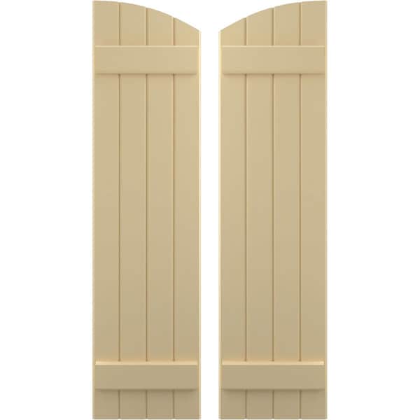 Ekena Millwork Americraft 4-Board (2 Batten) Wood Joined Board-n-Batten Shutters w/Ellipt Top, ARW101BE414X73NTH, PR - ARW101BE414X73NTH