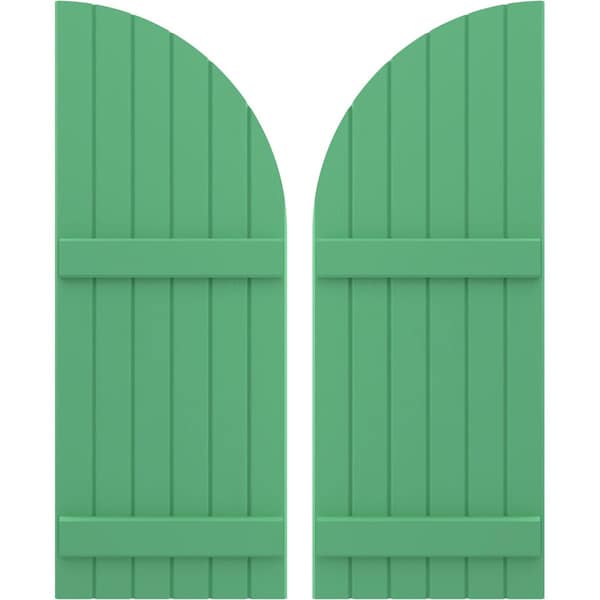 Ekena Millwork Americraft 6-Board (2 Batten) Wood Joined Board-n-Batten Shutters w/ Arch Top, ARW101BQ621X82LPH, PR - ARW101BQ621X82LPH
