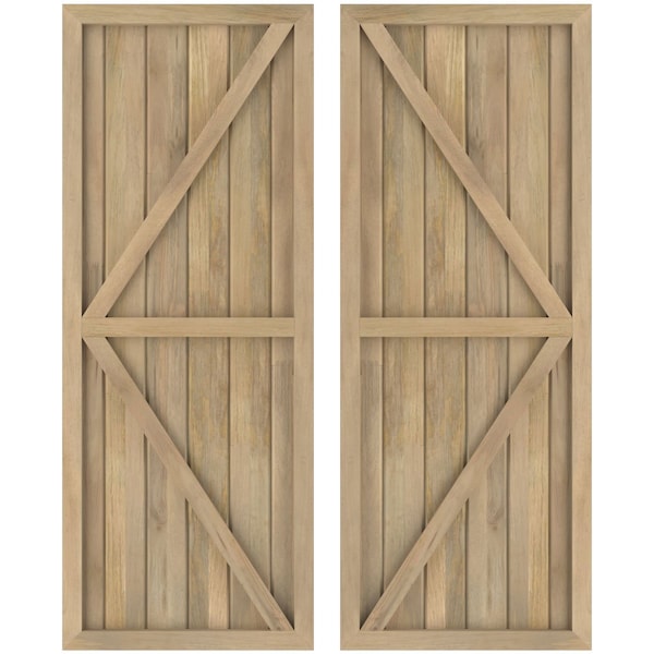Ekena Millwork Americraft 6-Board Wood 2 Equal Panel Frmd Board-n-Batten Shutters w/Dubl Z-Bar, ARW102BF621X60UNH, PR - ARW102BF621X60UNH