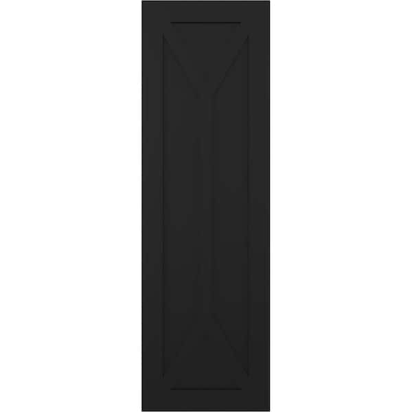 Ekena Millwork True Fit PVC San Carlos Mission Style Fixed Mount Shutters, Black, 12W x 56H, PR - TFP001SC12X056BL