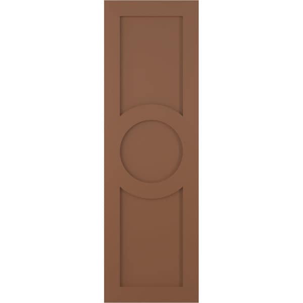 Ekena Millwork True Fit PVC Center Circle Arts & Crafts Fixed Mount Shutters, Burnt Toffee, 18W x 77H, PR - TFP001AC18X077BT